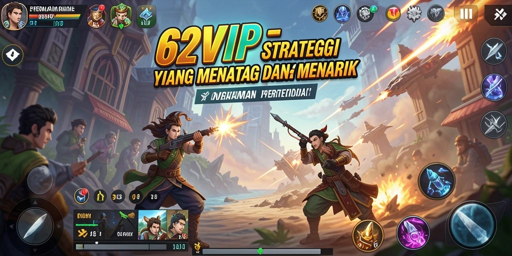 Screenshot 62VIP menampilkan aksi pertempuran strategi yang intens.
