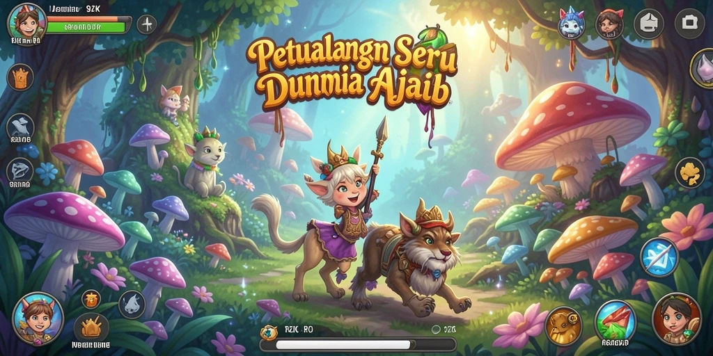 Screenshot gameplay petualangan 9ZK menunjukkan aksi mendebarkan dan beragam karakter.