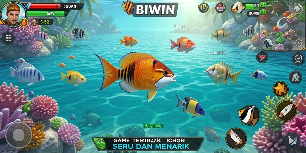 Screenshot gameplay BIWIN yang seru saat menembak ikan.