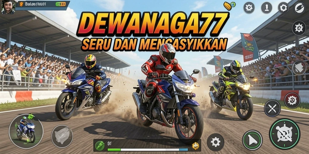 Screenshot dari gameplay balapan motor yang menegangkan dan cepat.