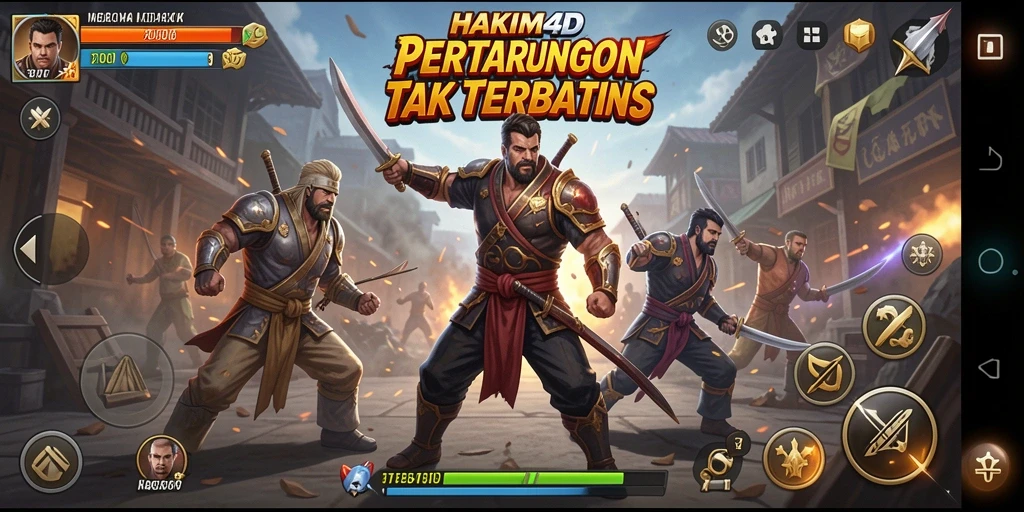 Screenshot utama HAKIM4D menampilkan aksi pertarungan yang mendebarkan.