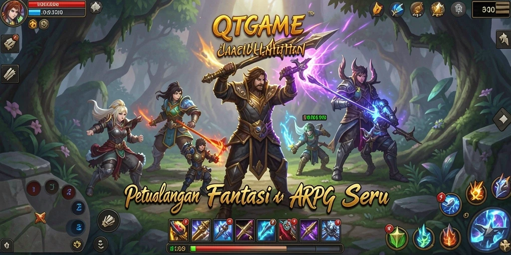 Tampilan gameplay seru dalam QTGAME yang memungkinkan eksplorasi penuh.