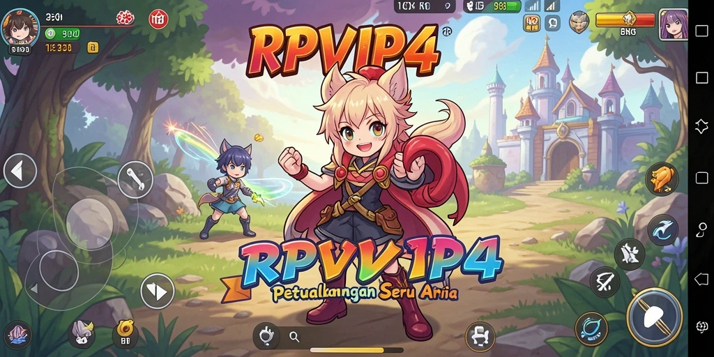 Screenshot gameplay RPVIP4 menunjukkan pertempuran seru karakter Anime.