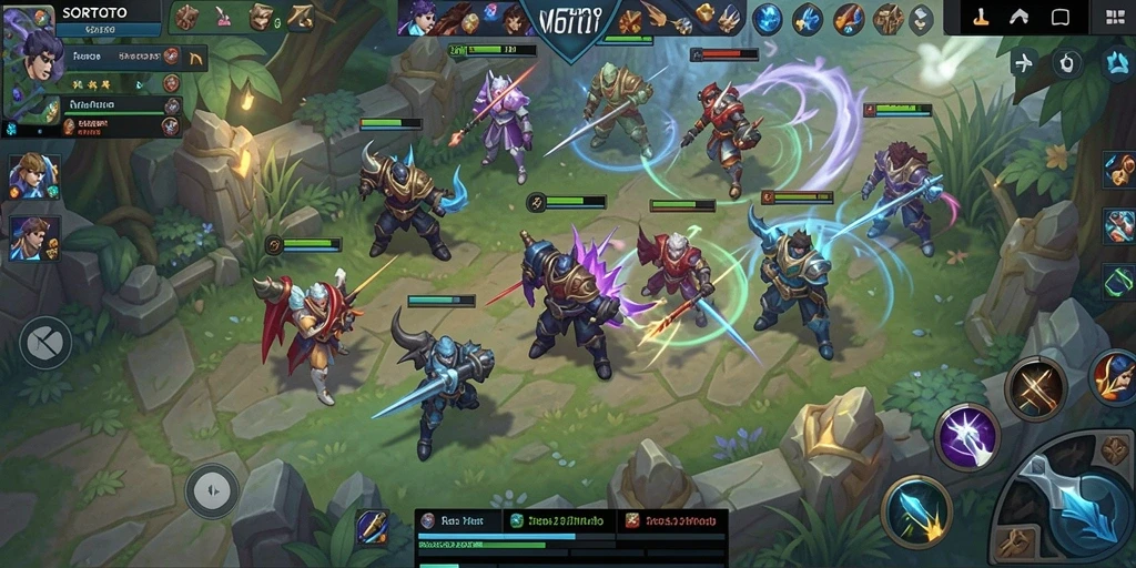 Tampilan gameplay seru di SORTOTO saat pertarungan antar tim.