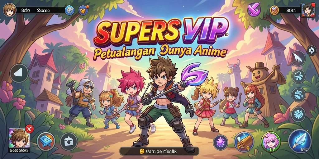Tampilan gameplay SUPERSVIP yang penuh aksi dan karakter Anime yang menarik.