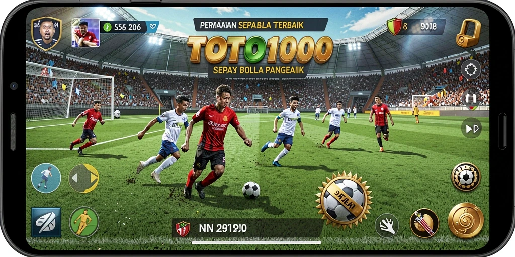 Screenshot utama TOTO1000 menampilkan aksi mendebarkan di lapangan sepak bola.